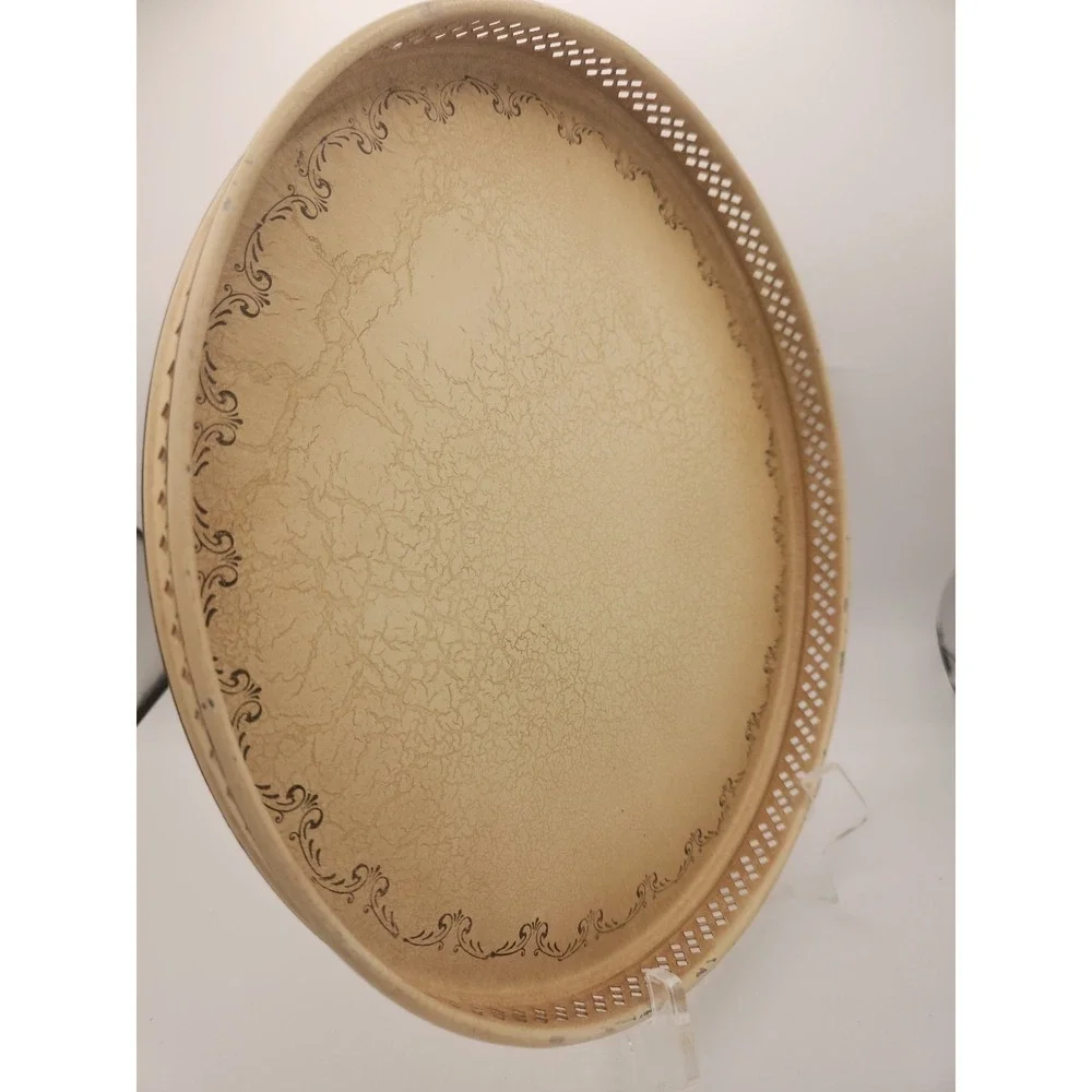 Vintage Look‎ Round Crackled Decorative Vanity Tray Yellow